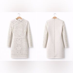Windsor Cream Quilted & Embellished Long-Sleeve Dress